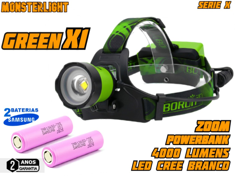 Kit lanterna cabeça MonsteLight Green X-1 com zoom
