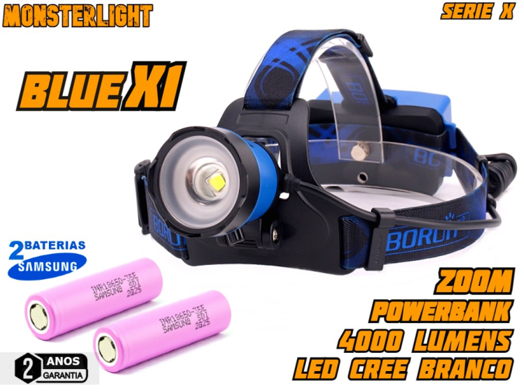 Kit lanterna cabeça MonsteLight Blue X-1 com zoom
