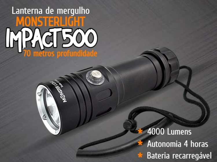 Kit lanterna mergulho MonterLight Impact 500 bateria recarregável