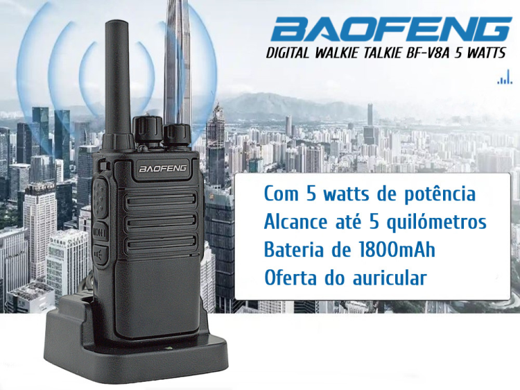 Walkie talkie Baofeng BF-V8A alcance até 5 Quilómetros