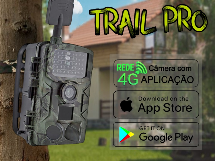 Câmera Trail Pro com aplicação para telemóvel com envio de fotos e bateria recarregável