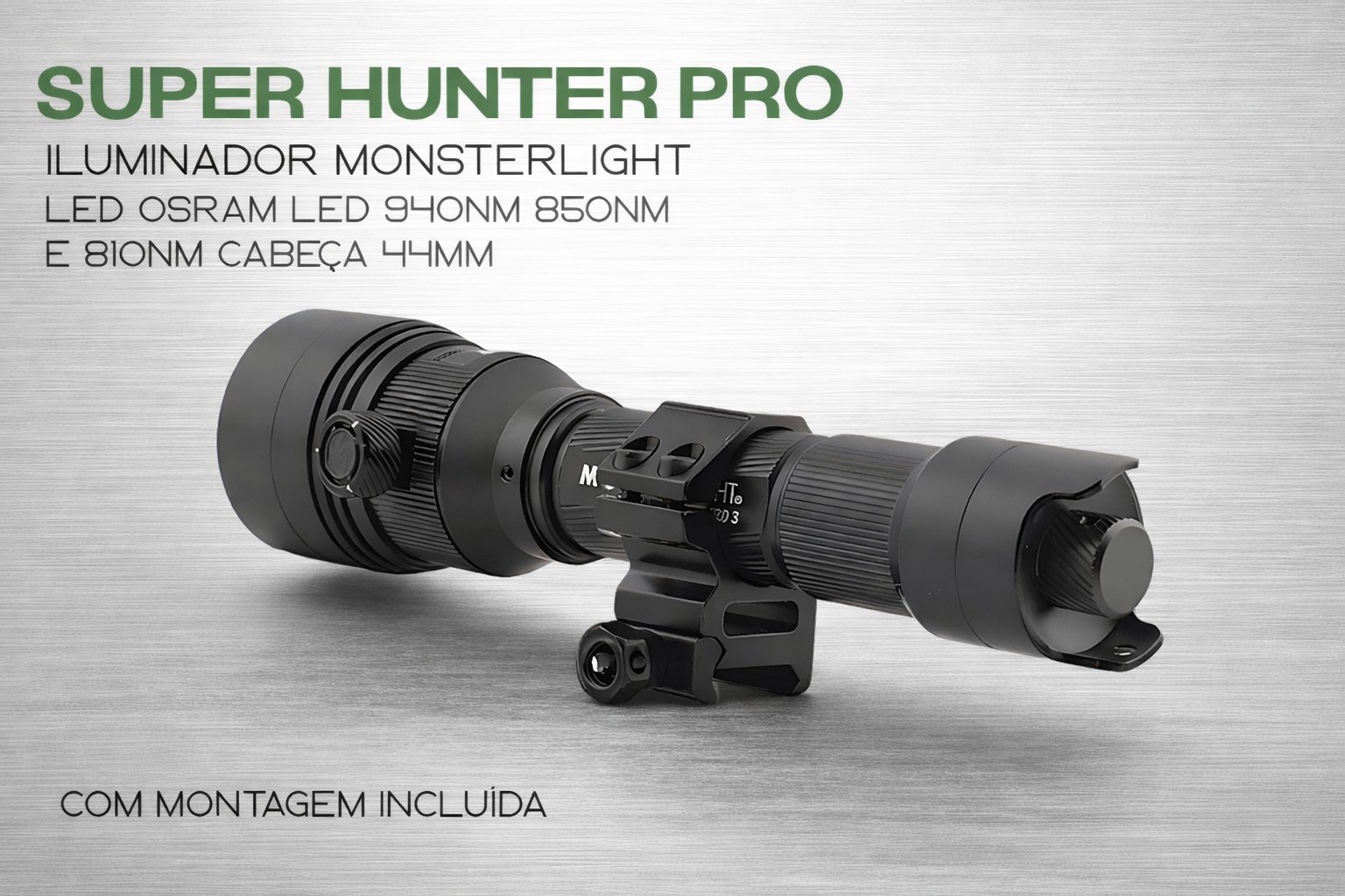 Iluminador MonsterLight Super Hunter com 3 LEDS 810nm 850nm e 940nm com potenciómetro 