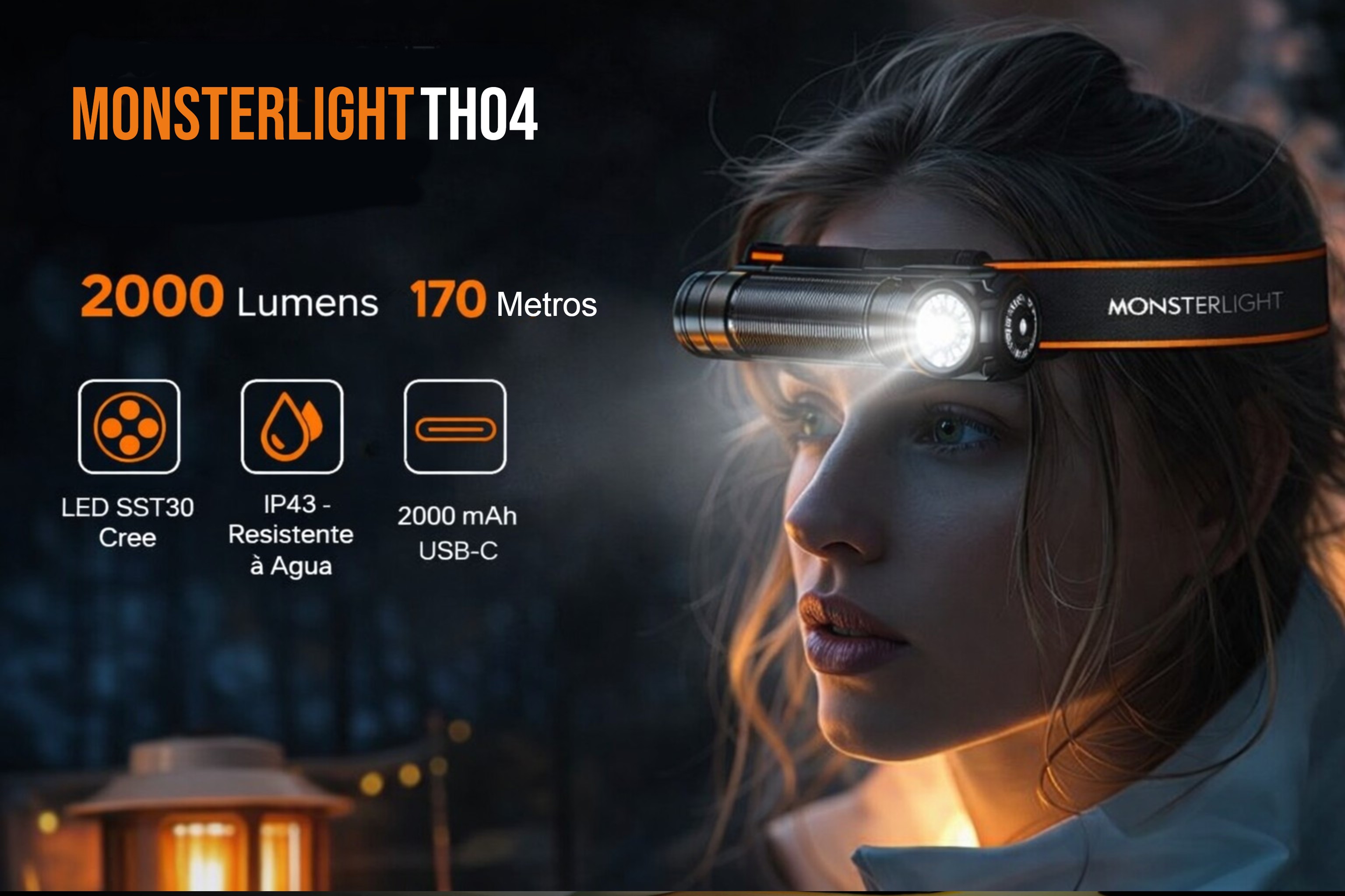 Lanterna Monsterlight TH04 multifuncional com bateria recarregável