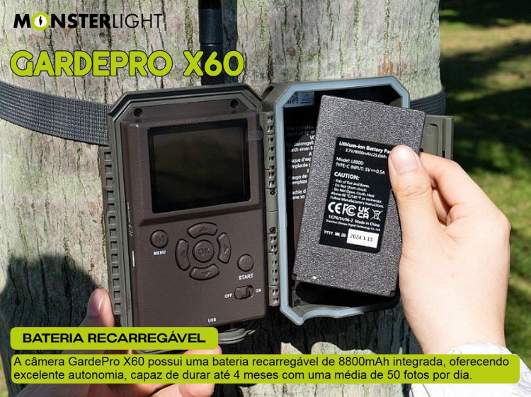 Câmera GardePro X60 LTE com bateria e aplicação para o telemóvel 