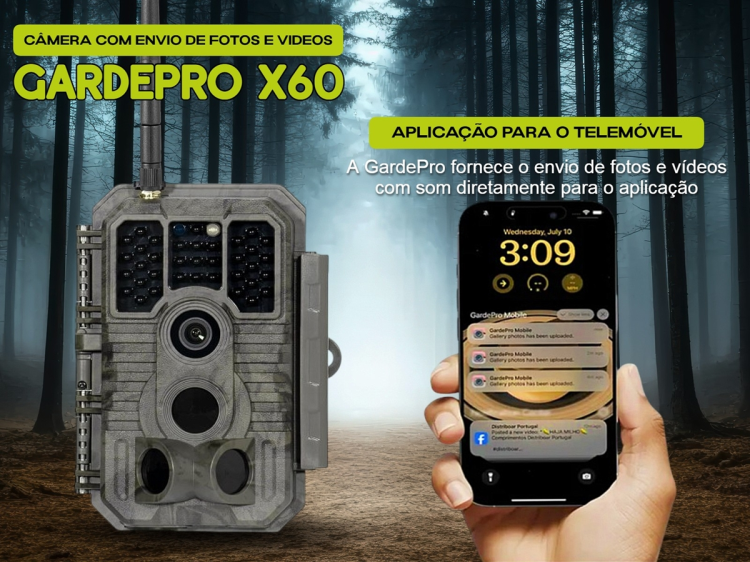 Câmera GardePro X60 LTE com bateria e aplicação para o telemóvel 