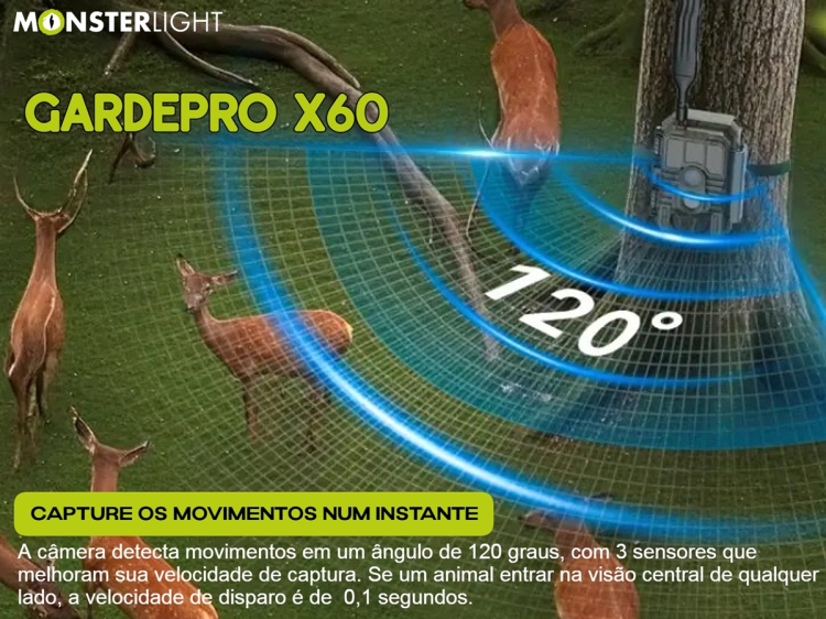 Câmera GardePro X60 LTE com bateria e aplicação para o telemóvel 