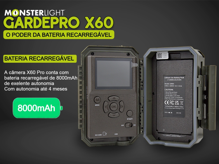 Câmera GardePro X60 LTE com bateria e aplicação para o telemóvel 