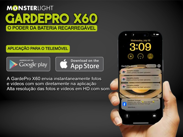 Câmera GardePro X60 LTE com bateria e aplicação para o telemóvel 