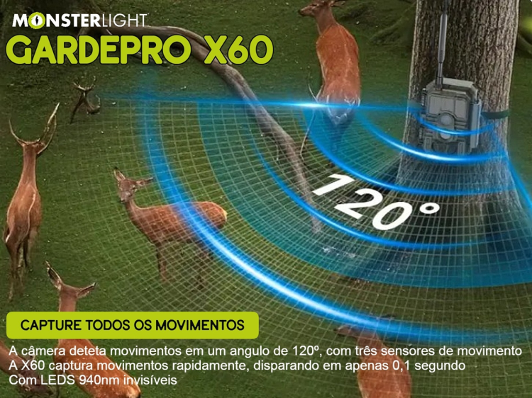 Câmera GardePro X60 LTE com bateria e aplicação para o telemóvel 