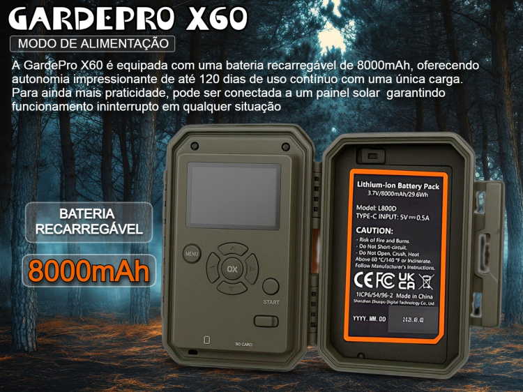 Câmera GardePro X60 LTE com bateria e aplicação para o telemóvel