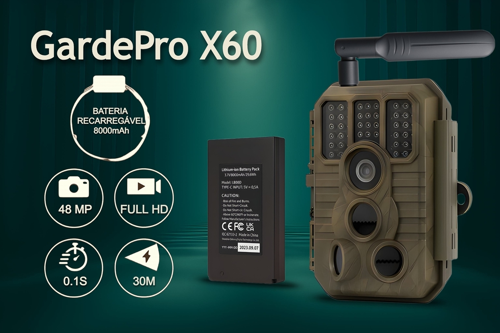 Câmera GardePro X60 LTE com bateria e aplicação para o telemóvel 