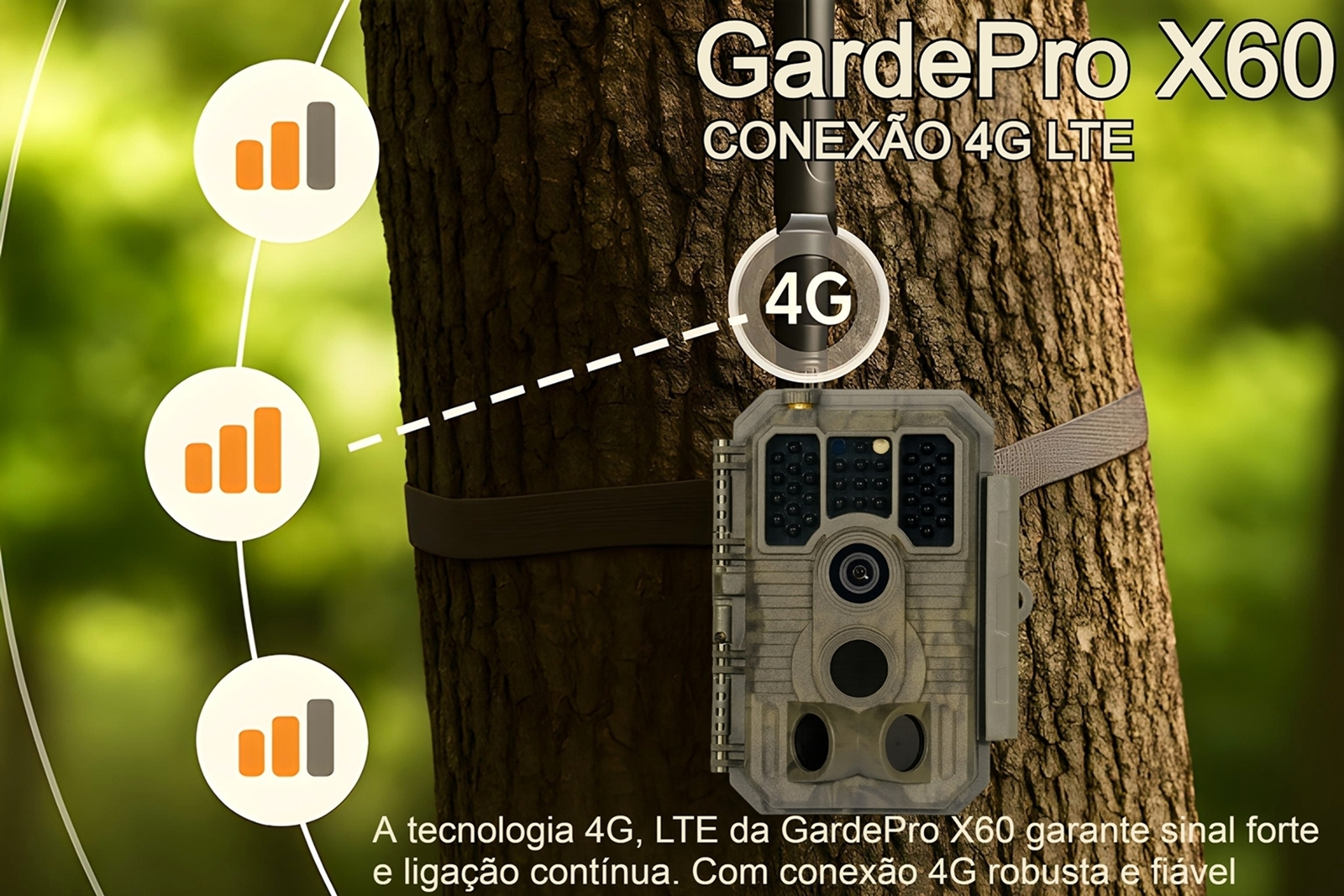 Câmera GardePro X60 LTE com bateria e aplicação para o telemóvel 