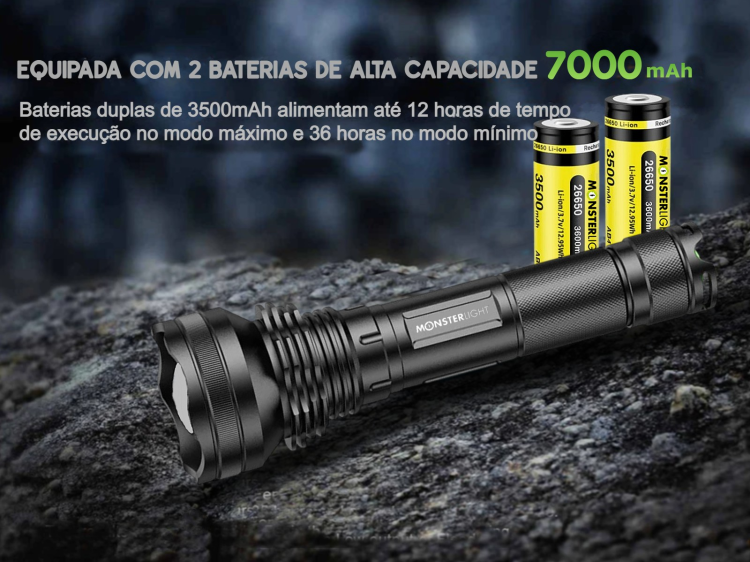 Lanterna Monsterlight L3 P100 com baterias recarregáveis 