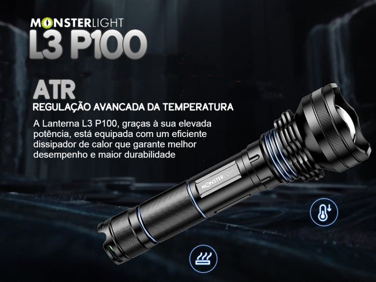Lanterna Monsterlight L3 P100 com baterias recarregáveis 