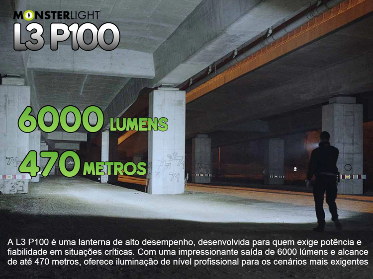 Lanterna Monsterlight L3 P100 com baterias recarregáveis 