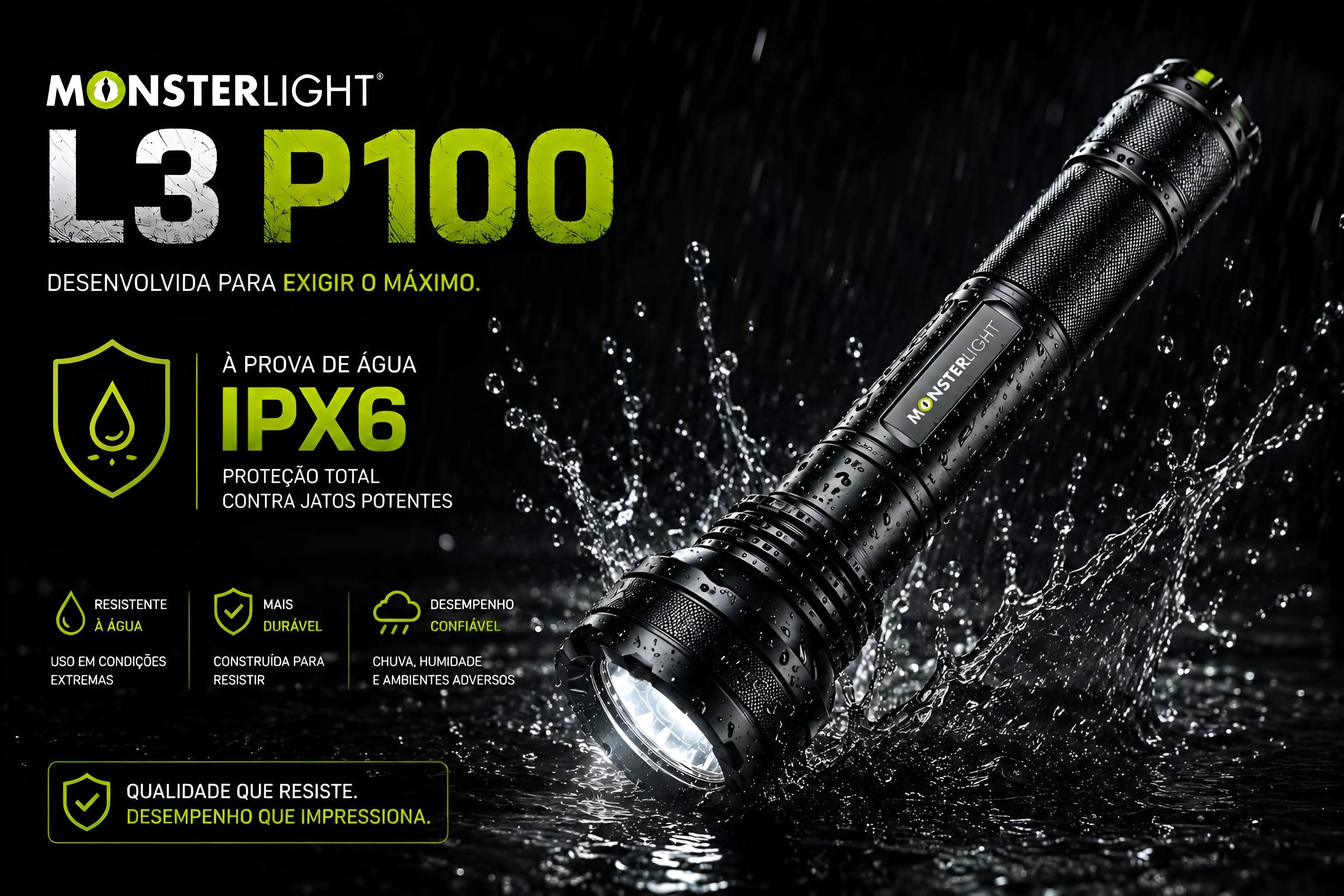 Lanterna Monsterlight L3 P100 com baterias recarregáveis 