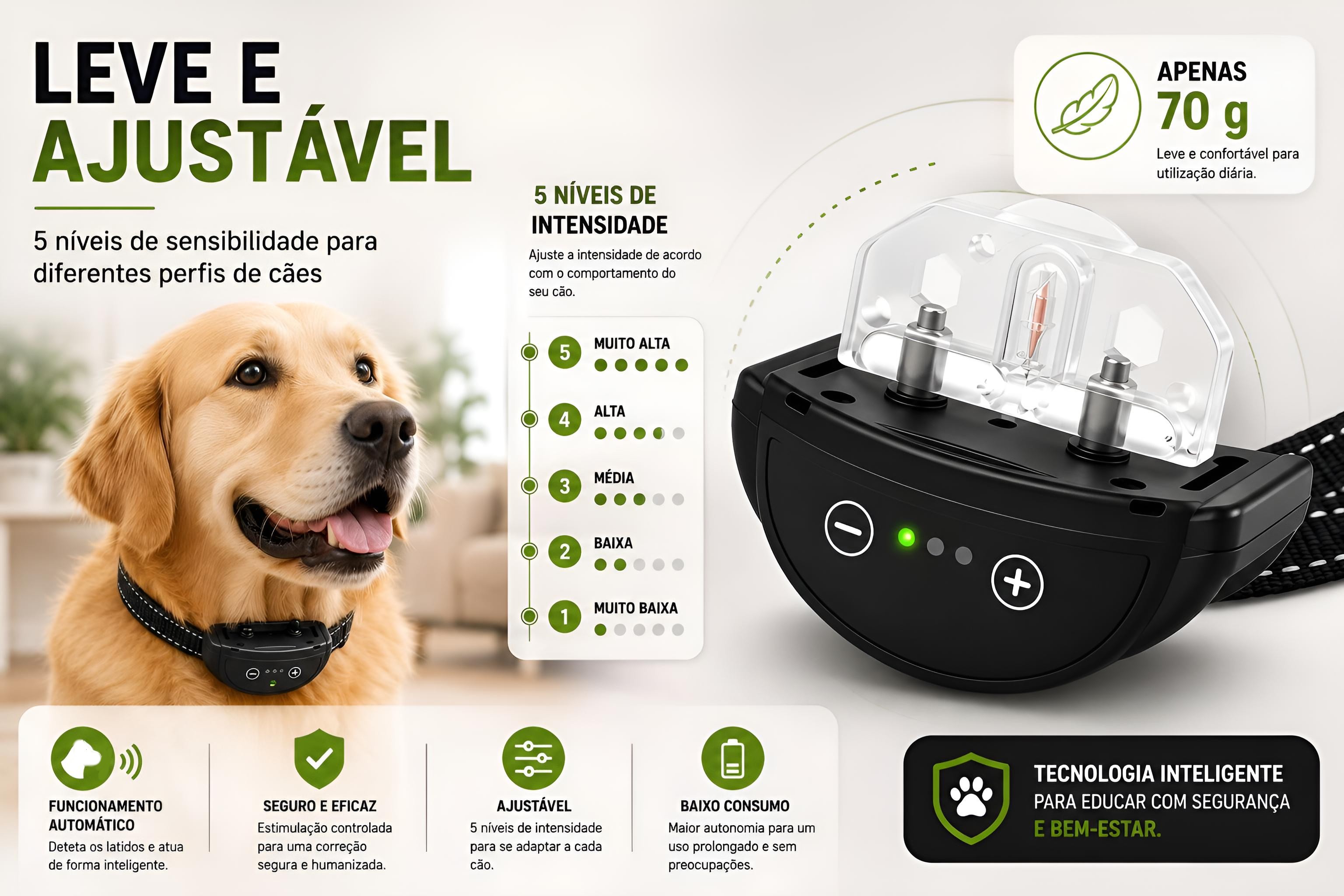 Coleira anti latido para cães com bateria recarregável 