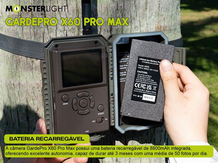 Câmera GardePro X60 Pro Max com bateria aplicação e transmissão em direto 