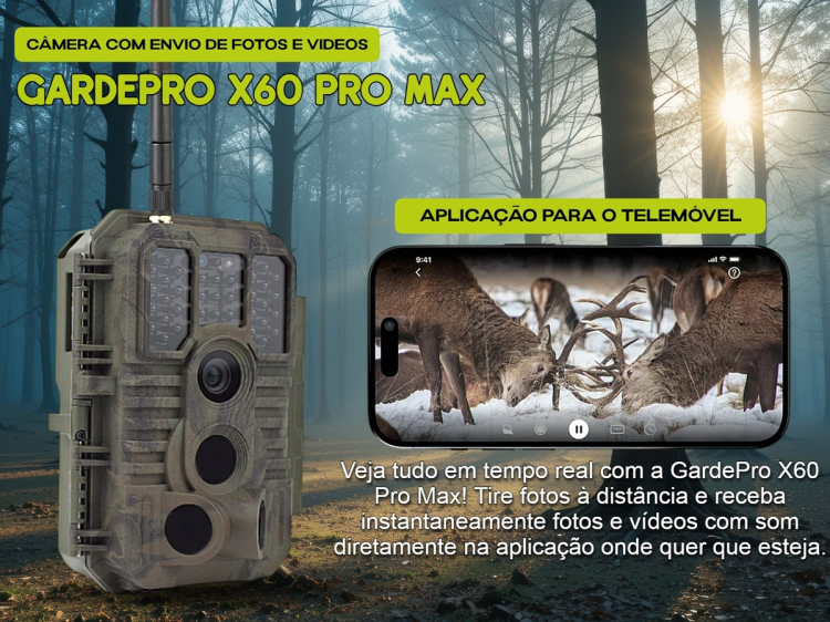 Câmera GardePro X60 Pro Max com bateria aplicação e transmissão em direto 