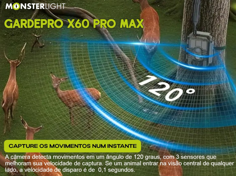 Câmera GardePro X60 Pro Max com bateria aplicação e transmissão em direto 