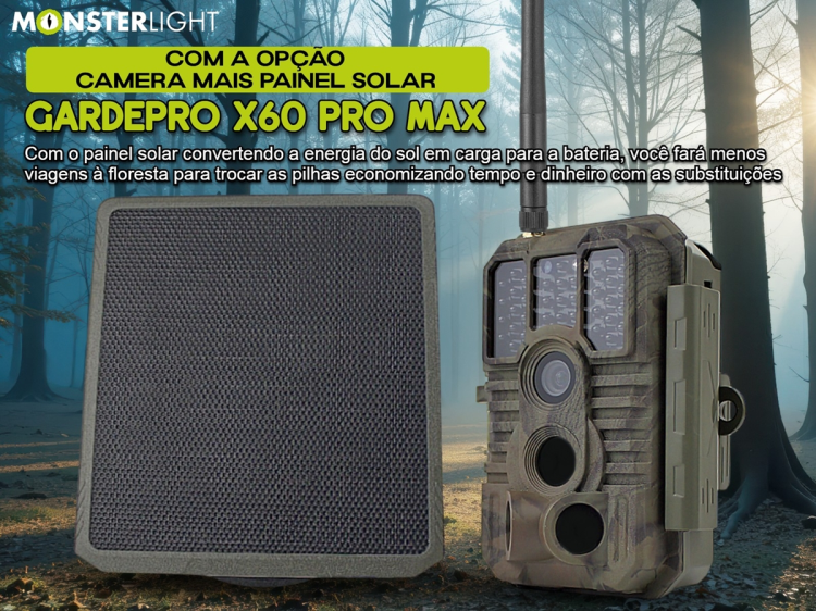 Câmera GardePro X60 Pro Max com bateria aplicação e transmissão em direto 