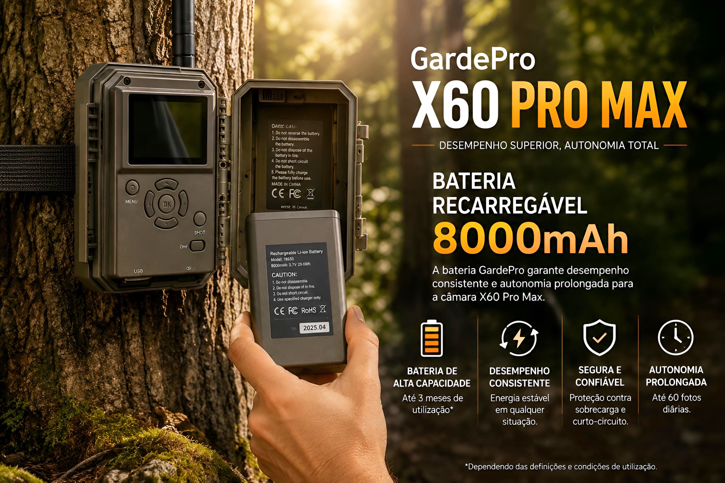 Câmera GardePro X60 Pro Max com bateria aplicação e transmissão em direto