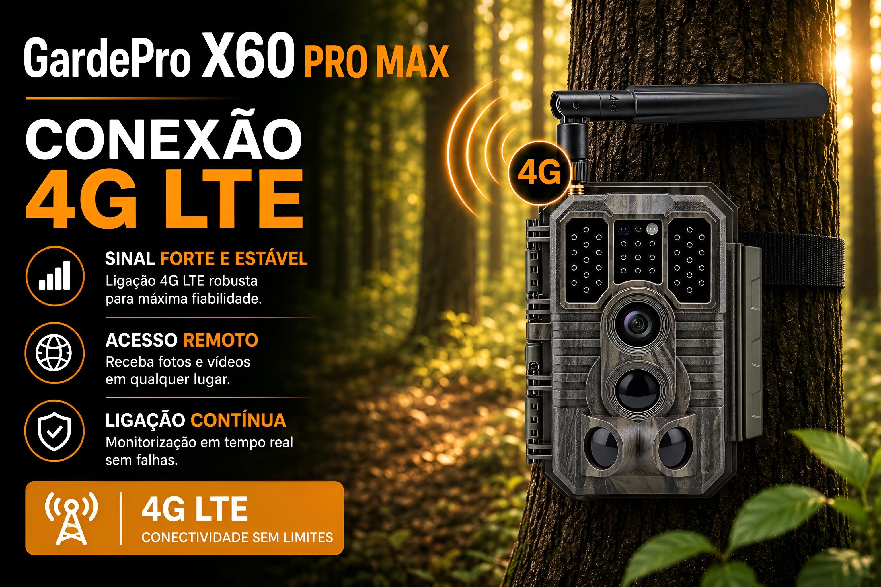 Câmera GardePro X60 Pro Max com bateria aplicação e transmissão em direto 