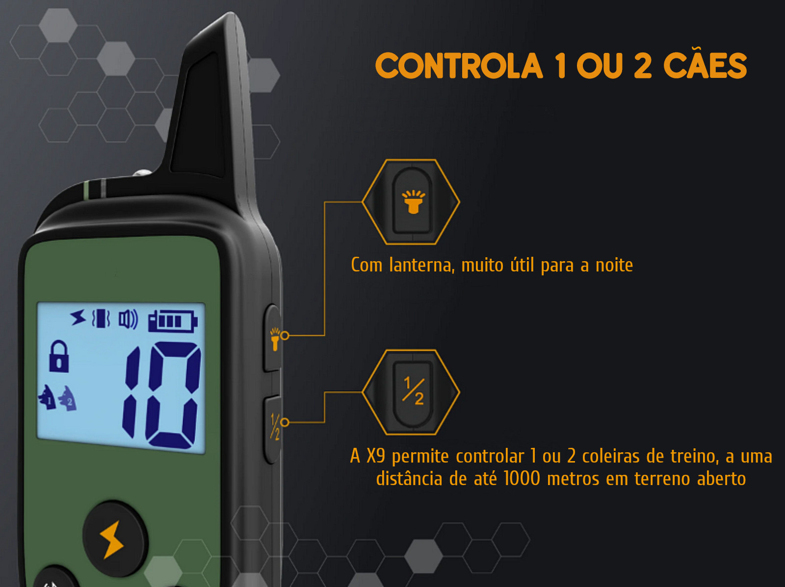 Coleira de adestramento à distância X9 para 2 cães 