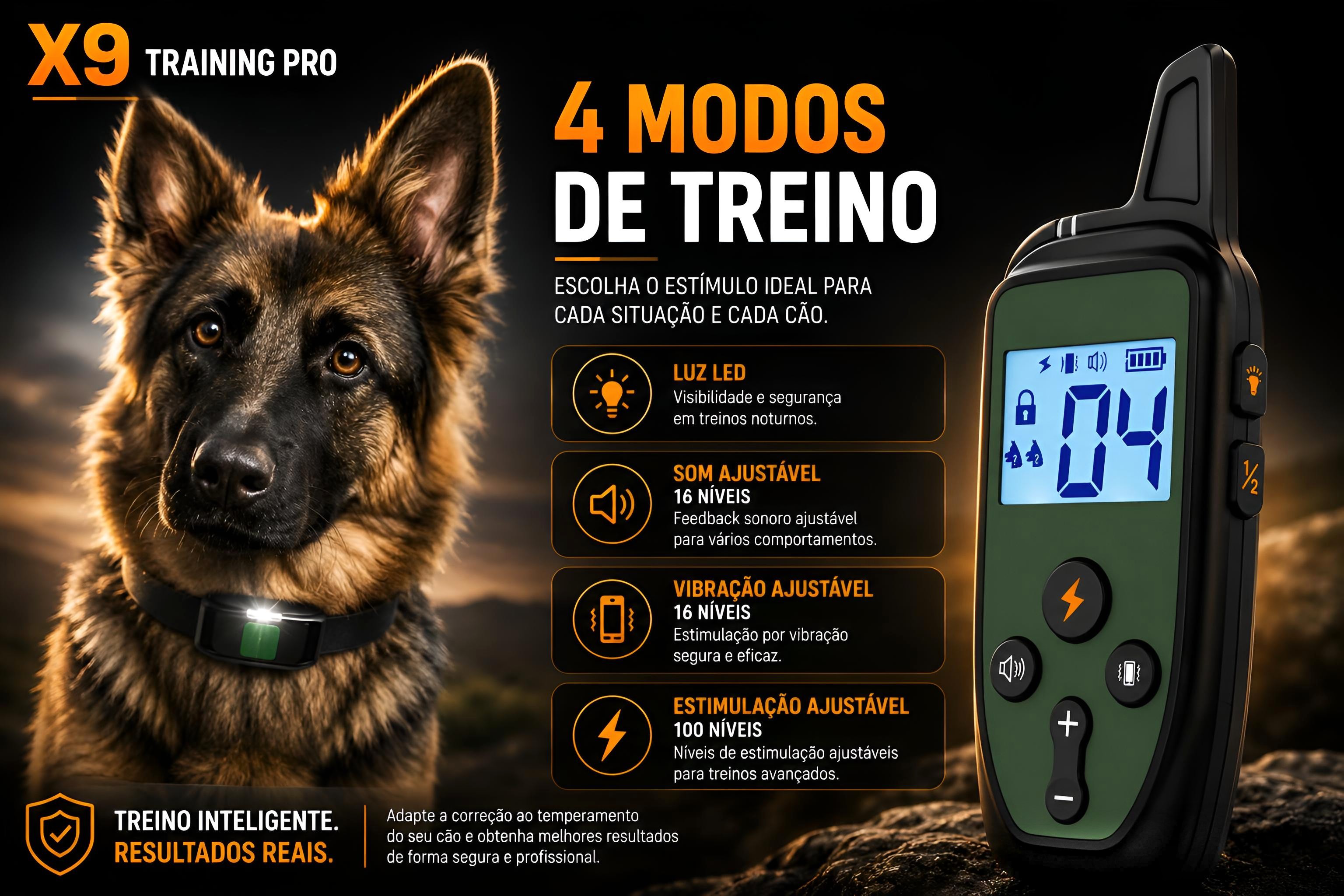 Coleira de adestramento à distância X9 para 2 cães 
