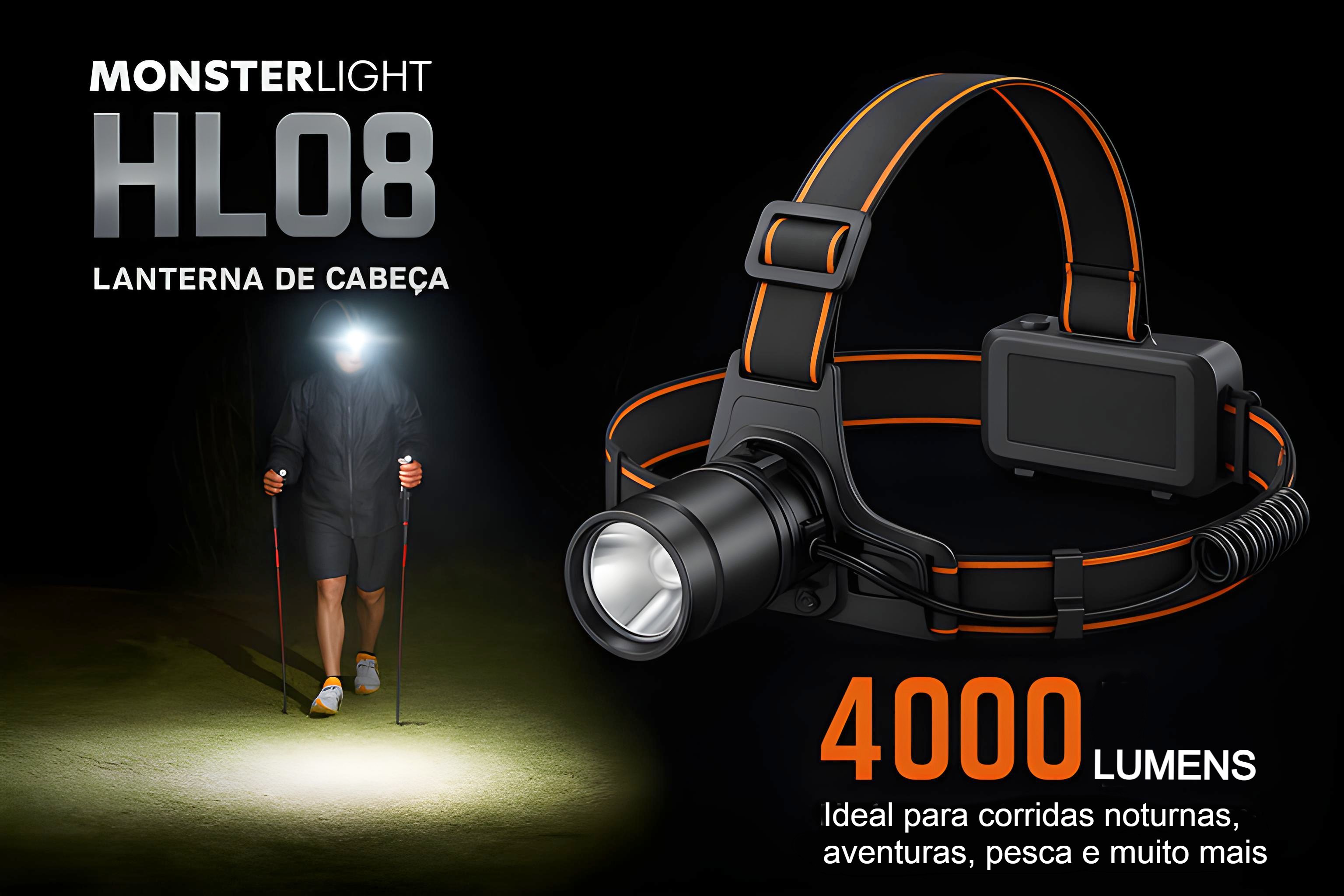 Lanterna de cabeça HL08 com baterias recarregáveis 