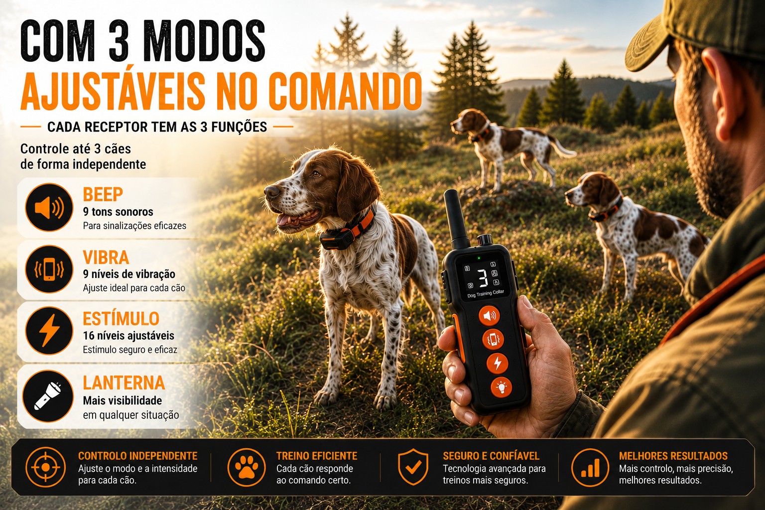 Coleira de adestramento à distância Pro para 3 cães