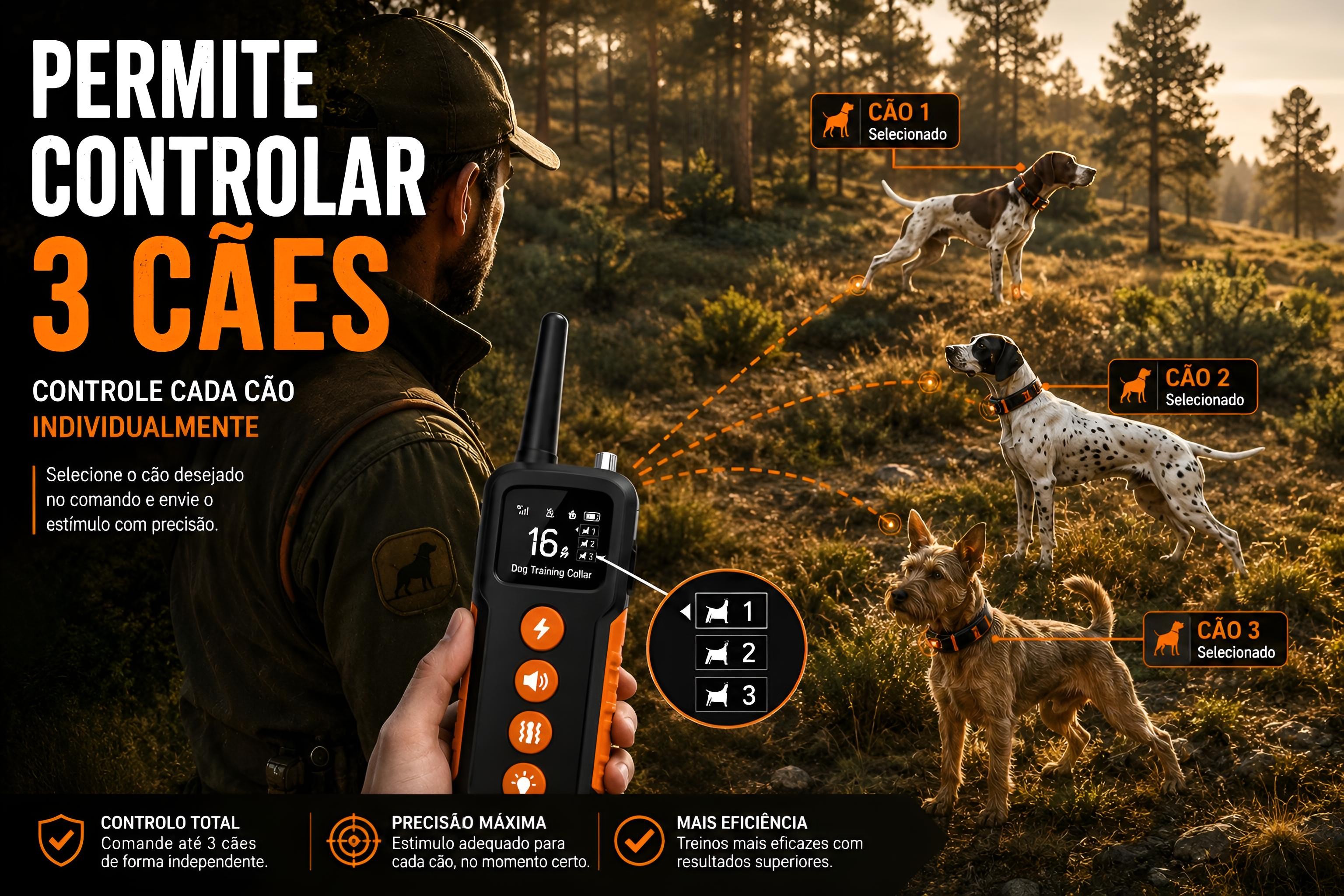 Coleira de adestramento à distância Pro para 3 cães 