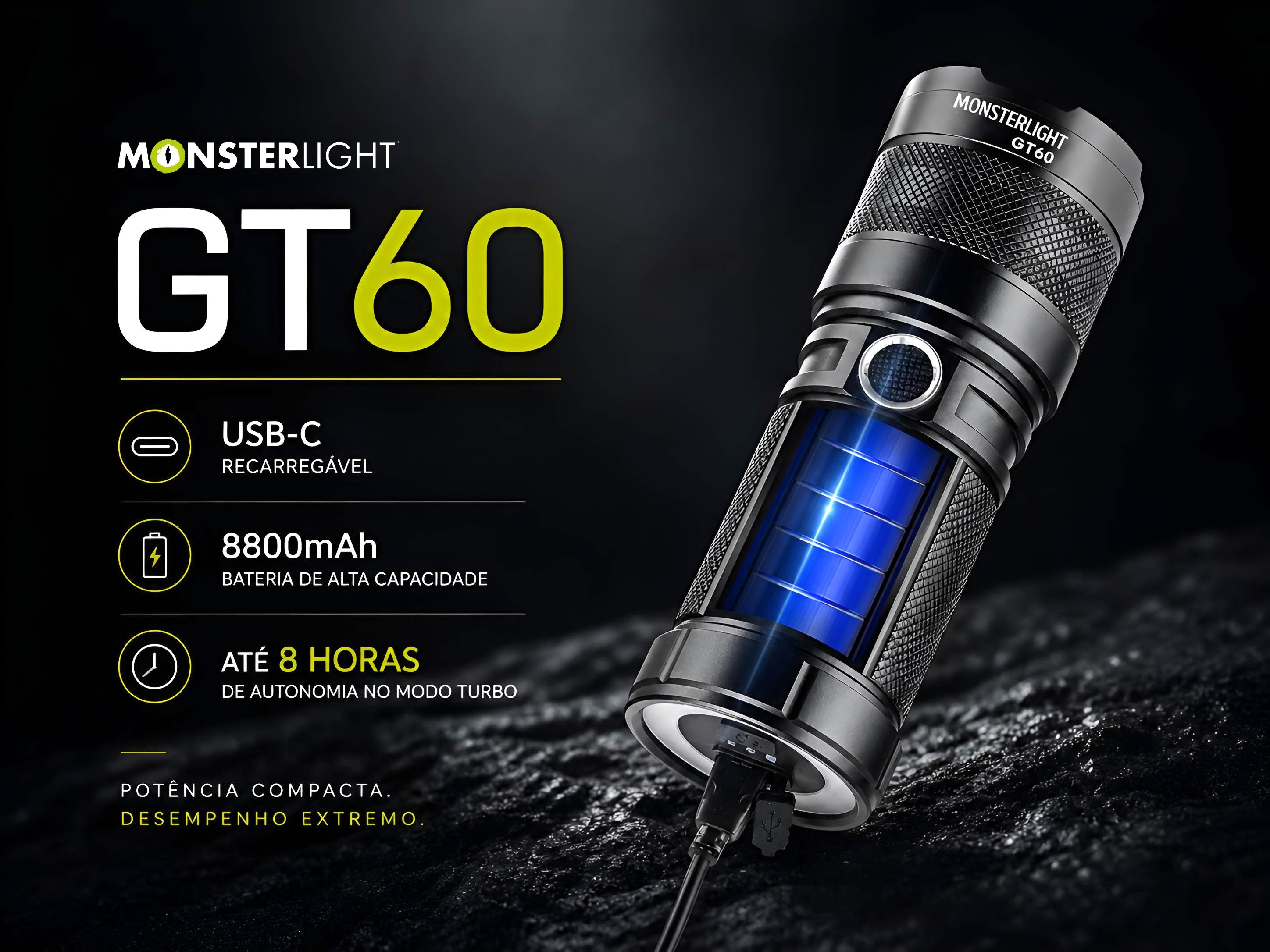 Lanterna Monsterlight GT60 com bateria recarregável 