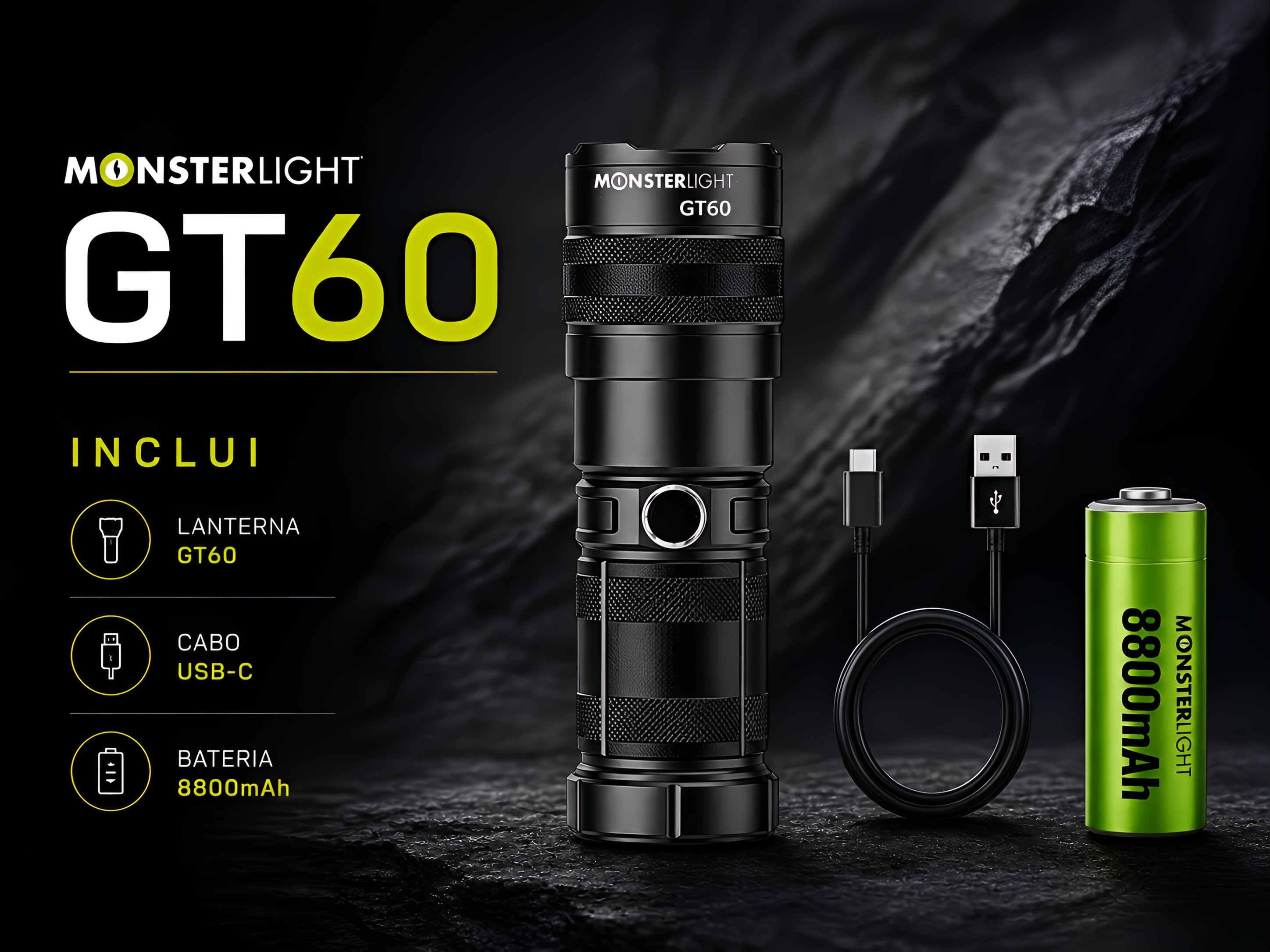 Lanterna Monsterlight GT60 com bateria recarregável 