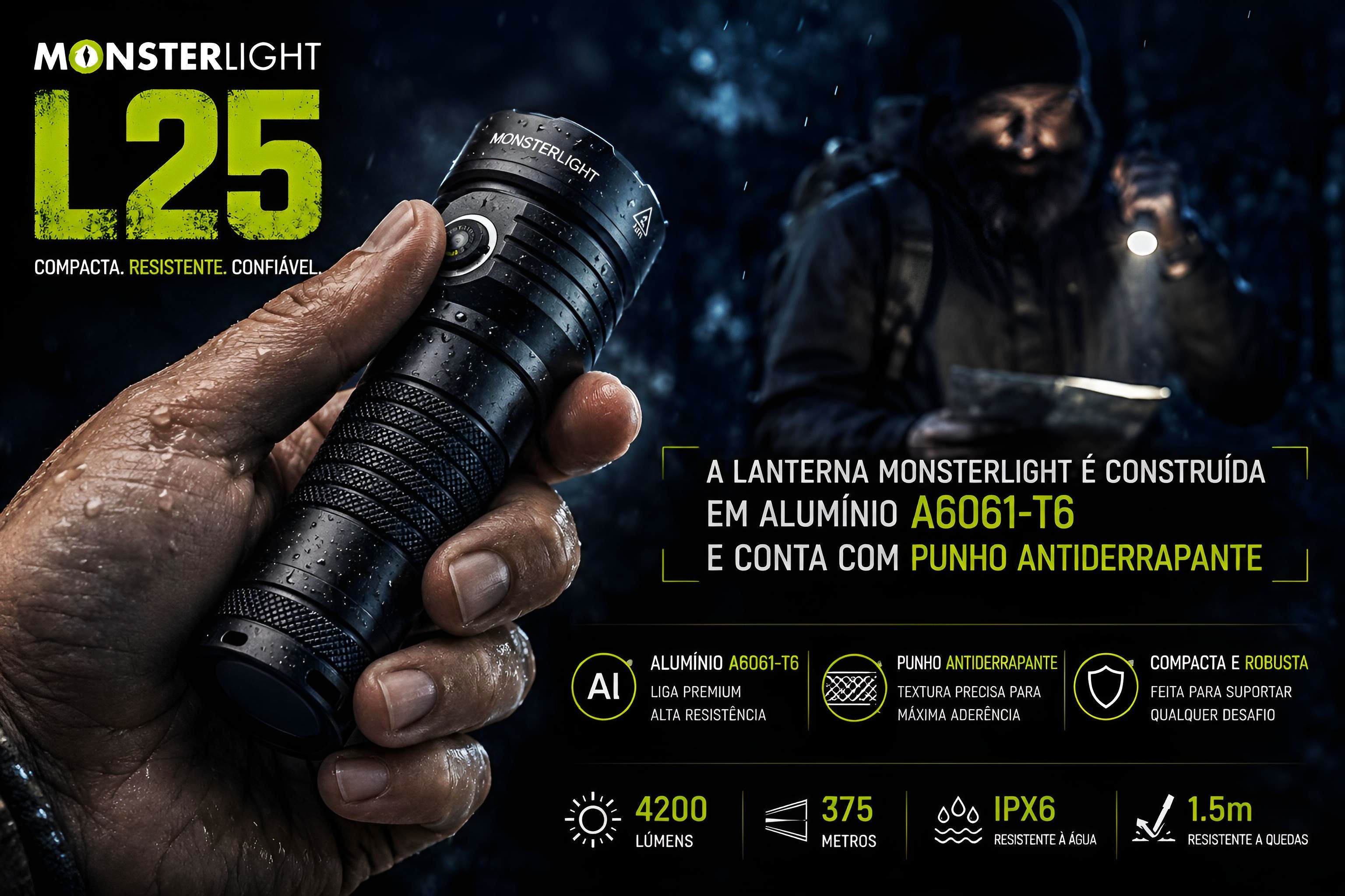 Lanterna tática Monsterlight L25 com bateria recarregável 