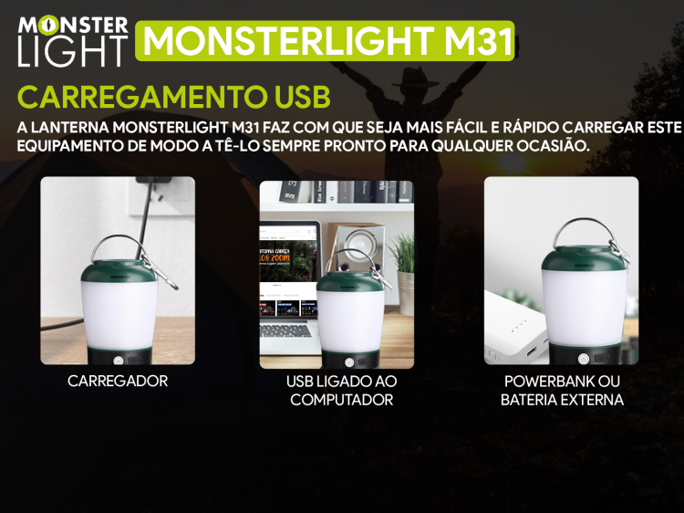 Lanterna de acampamento Monsterlight T31 recarregável 