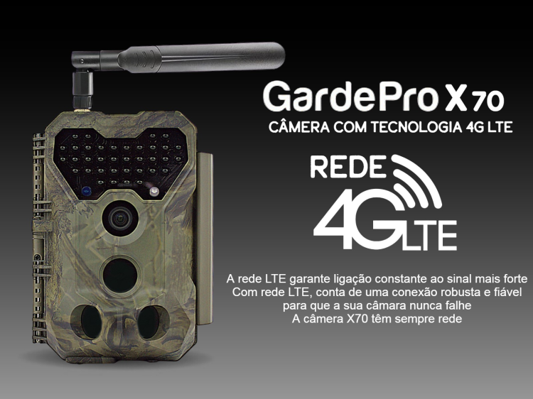 Câmera GardePro X70 com transmissão em direto envio de fotos e vídeos e GPS 