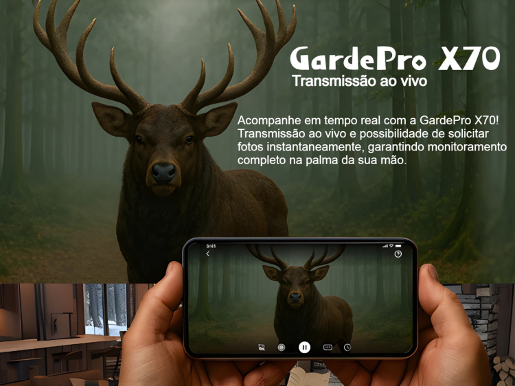 Câmera GardePro X70 com transmissão em direto envio de fotos e vídeos e GPS