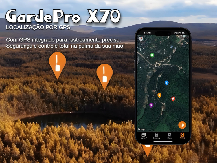Câmera GardePro X70 com transmissão em direto envio de fotos e vídeos e GPS 