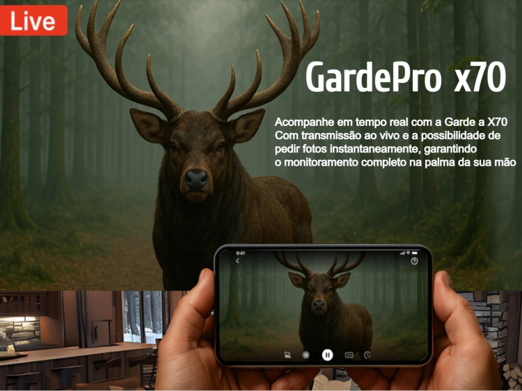 Câmera GardePro X70 com transmissão em direto envio de fotos e vídeos e GPS
