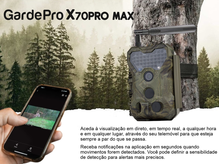 Câmera GardePro X70 Pro Max com bateria transmissão em direto envio de fotos e vídeos e GPS 