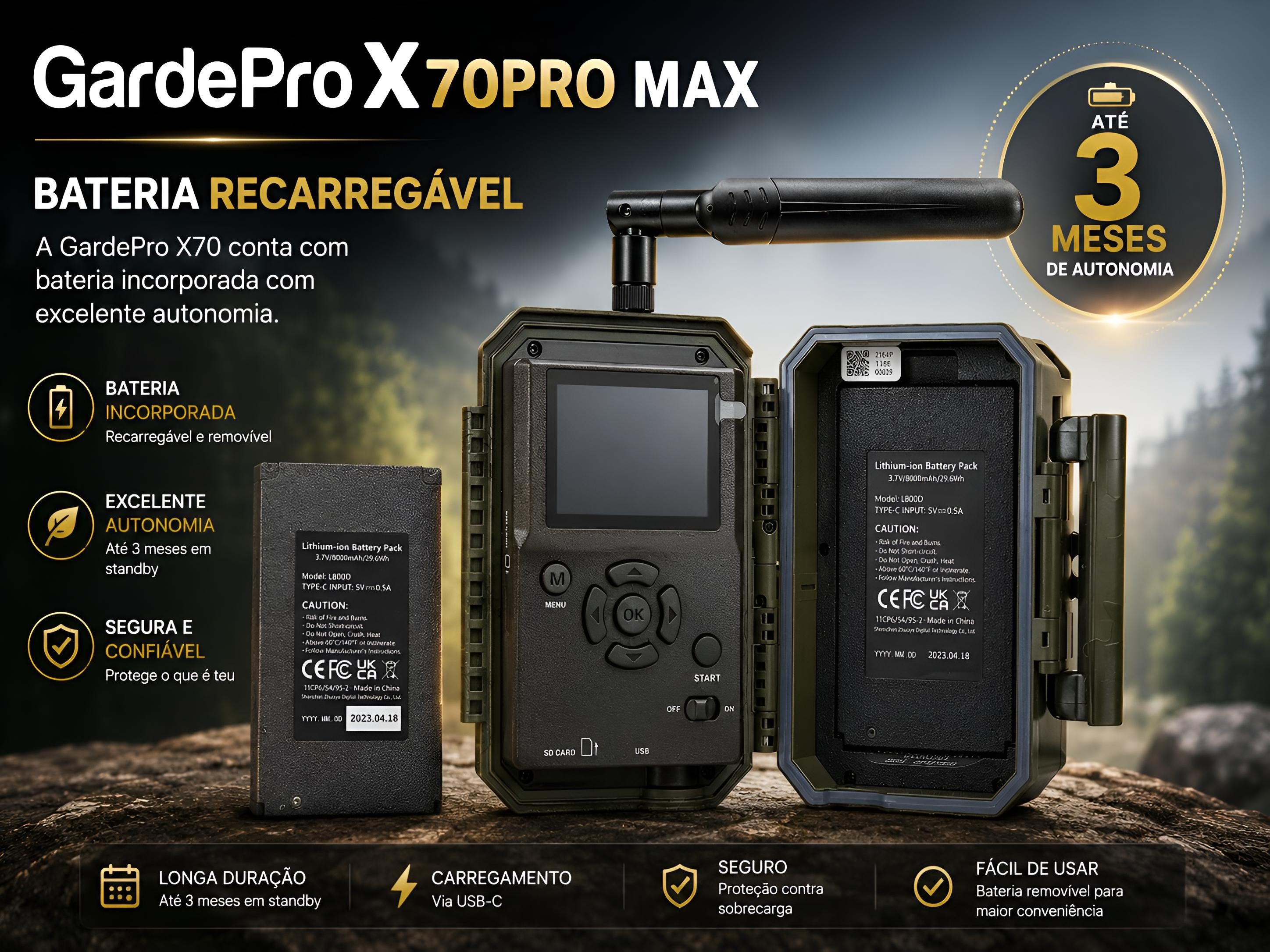 Câmera GardePro X70 Pro Max com bateria transmissão em direto envio de fotos e vídeos e GPS