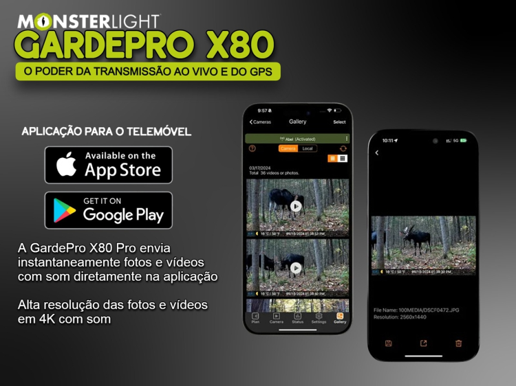 Câmera GardePro X80 nova geração com sensor Sony, vídeo 4K, GPS e transmissão em direto 