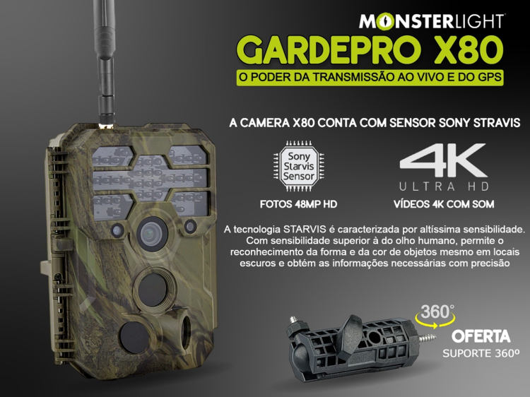 Câmera GardePro X80 nova geração com sensor Sony, vídeo 4K, GPS e transmissão em direto 