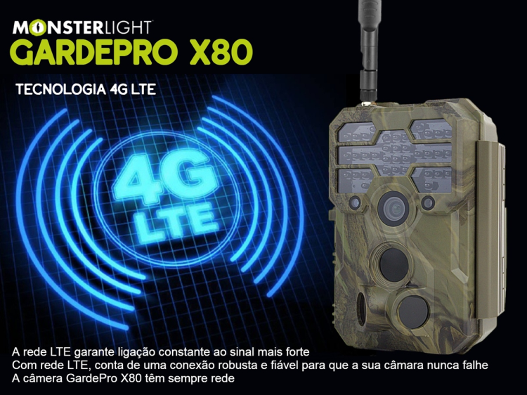 Câmera GardePro X80 nova geração com sensor Sony, vídeo 4K, GPS e transmissão em direto 