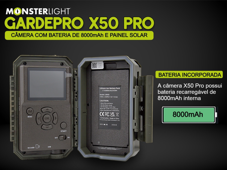 Câmera GardePro X50 Pro com bateria e painel solar e envio de fotos e vídeos 
