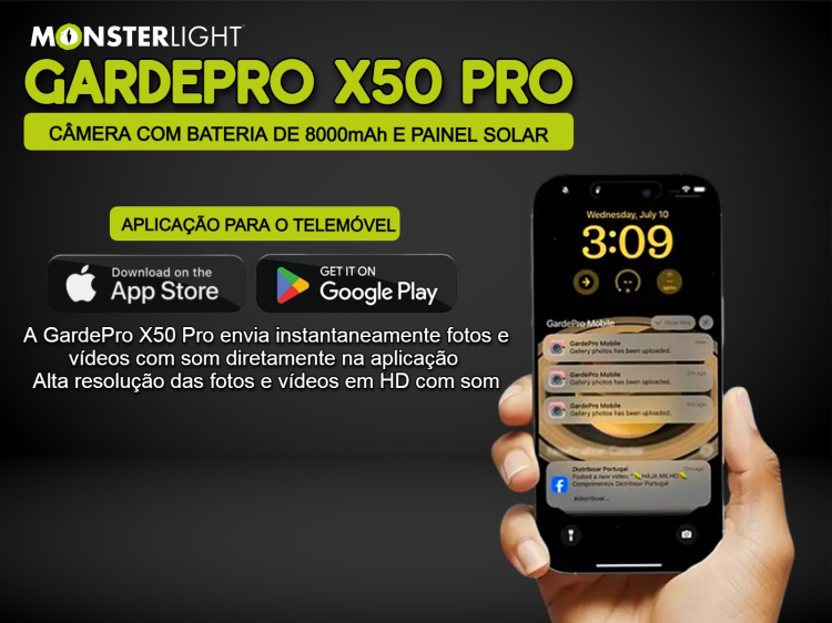 Câmera GardePro X50 Pro com bateria e painel solar e envio de fotos e vídeos 
