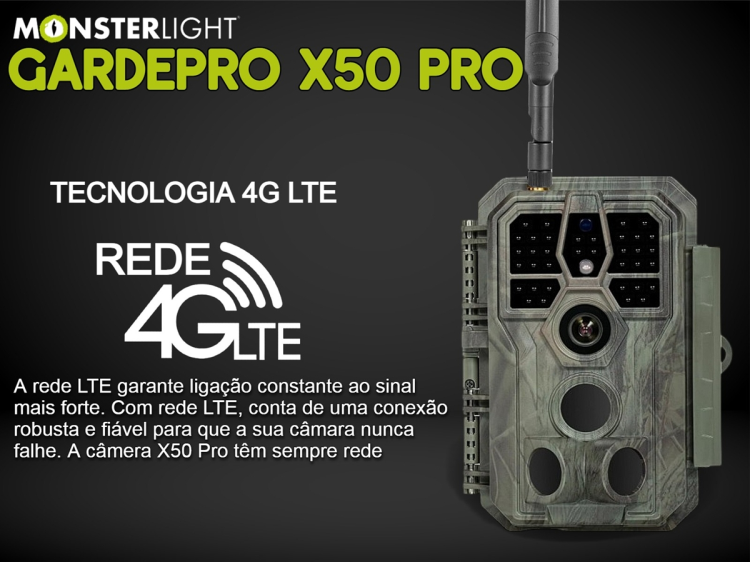 Câmera GardePro X50 Pro com bateria e painel solar e envio de fotos e vídeos 