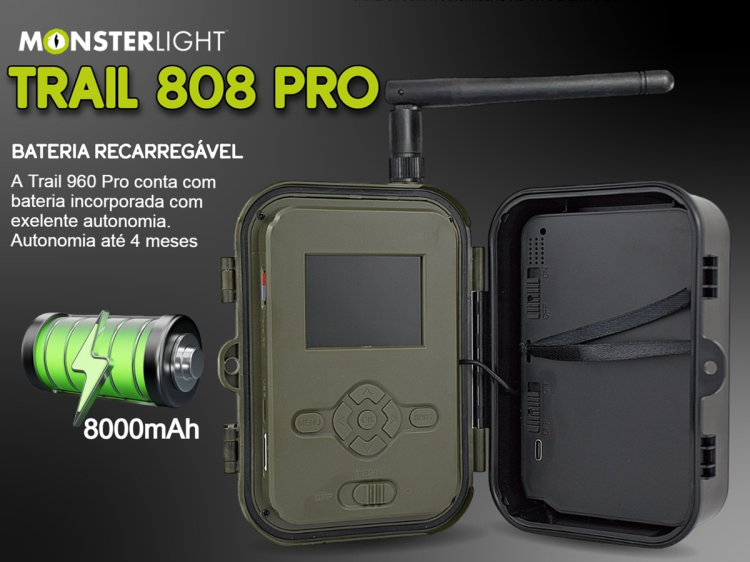 Câmera Trail 960 Pro LTE com bateria e aplicação para o telemóvel e envio de fotos e vídeos 