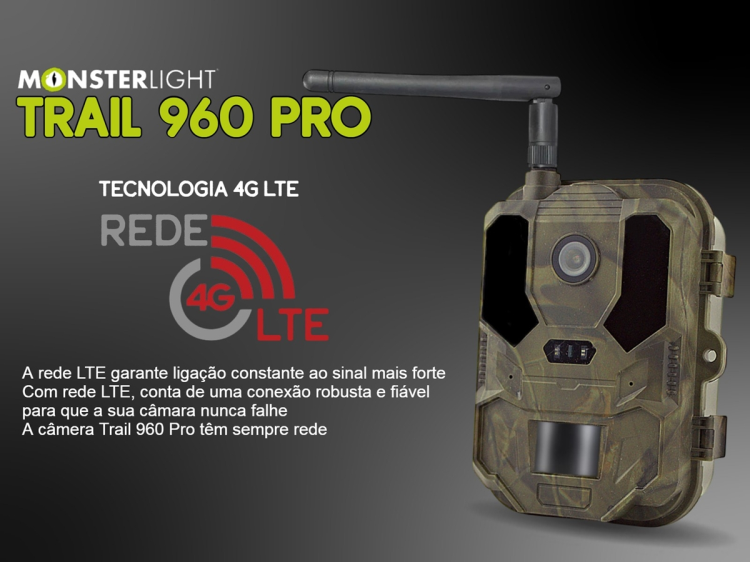 Câmera Trail 960 Pro LTE com bateria e aplicação para o telemóvel e envio de fotos e vídeos 
